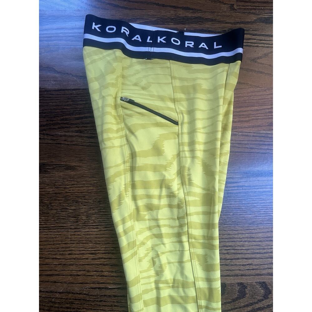 Koral zebra striped leggings yellow black high waist wide band Sz. S NWOT - Picture 2 of 5